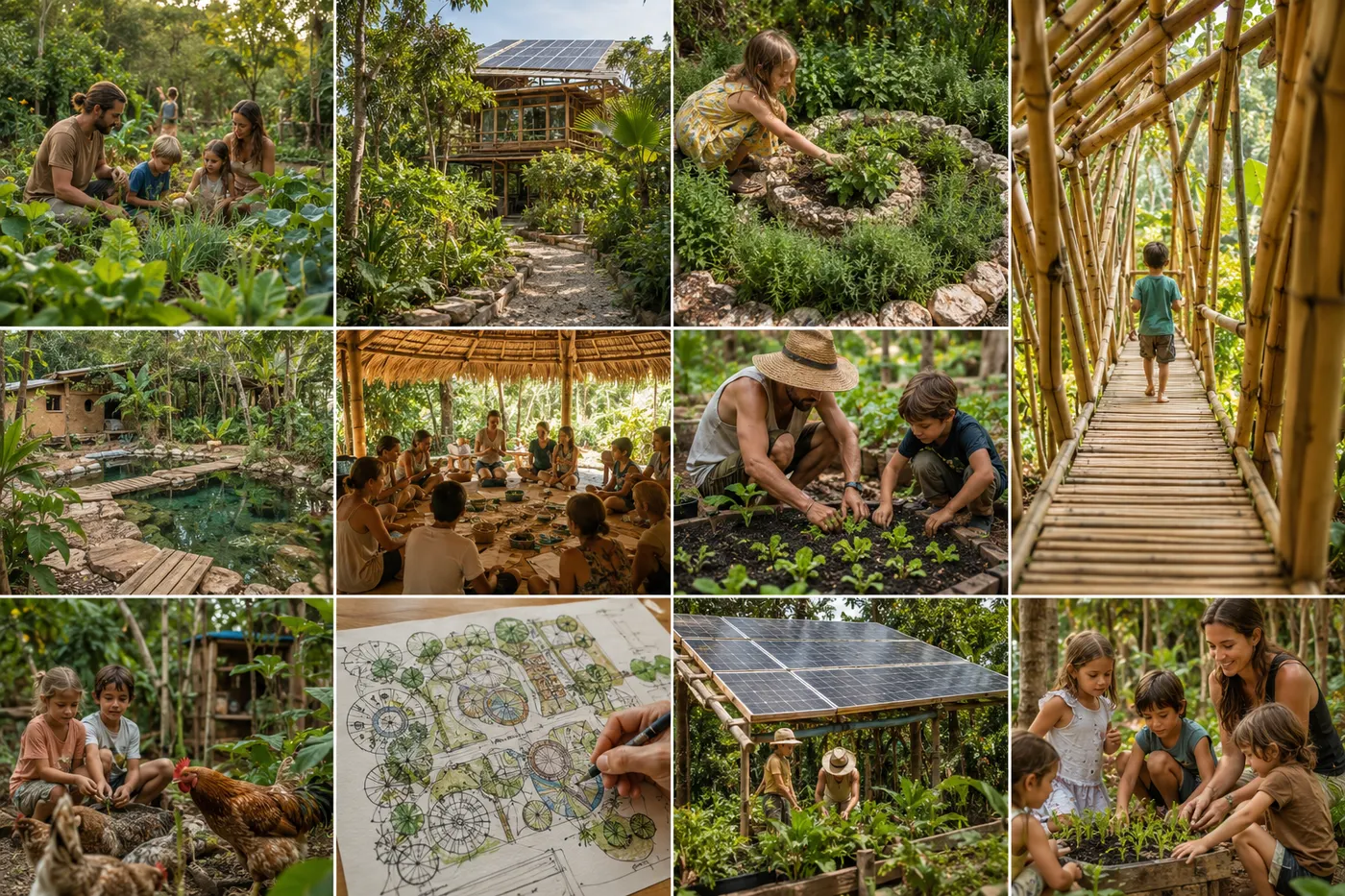 Comunidad de la EcoEscuela aprendiendo en el huerto